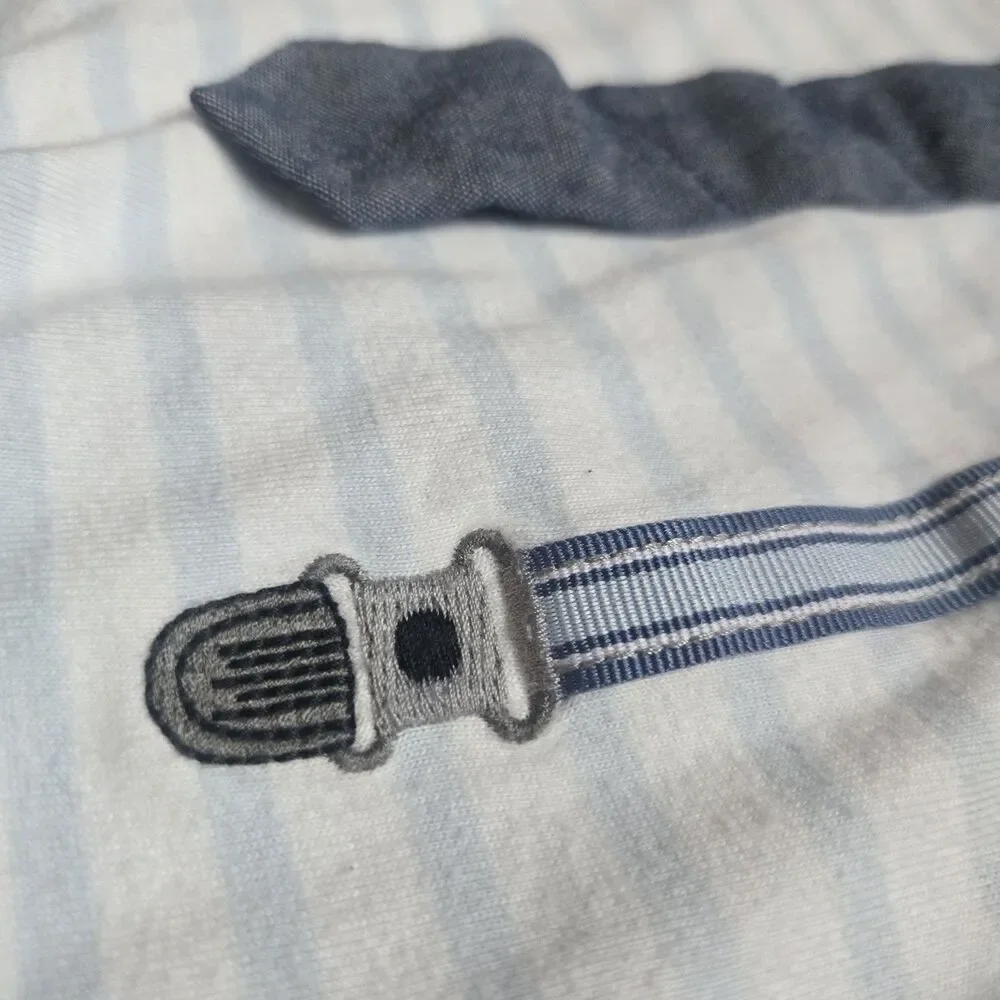 Edgehill Collection Baby Boy 3M Footie Sleeper Faux Tie Suspenders Striped Blue